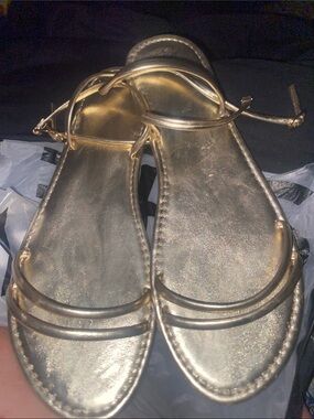 Gold Strappy Women's Flat Sandals